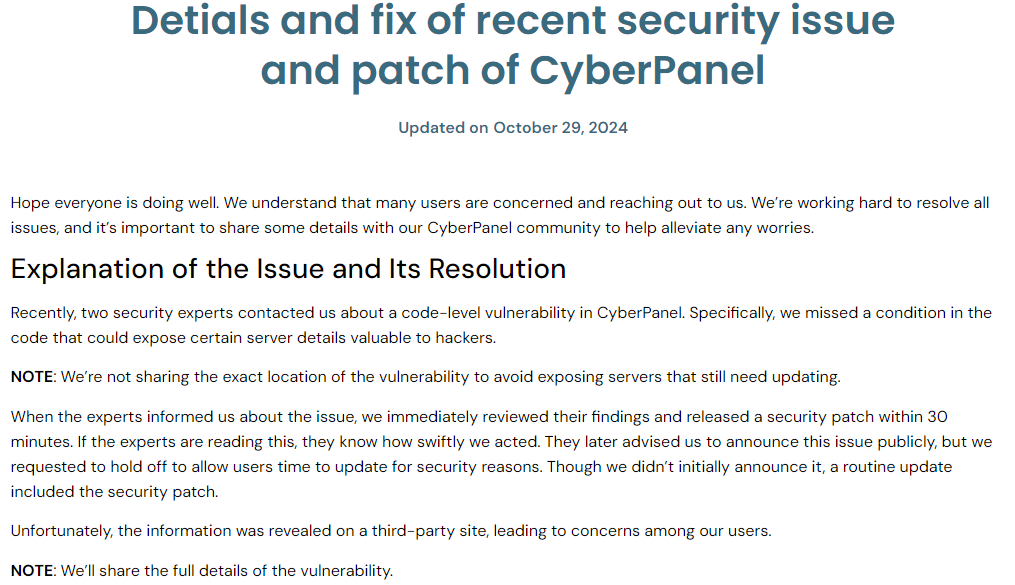 CyberPanel security issue