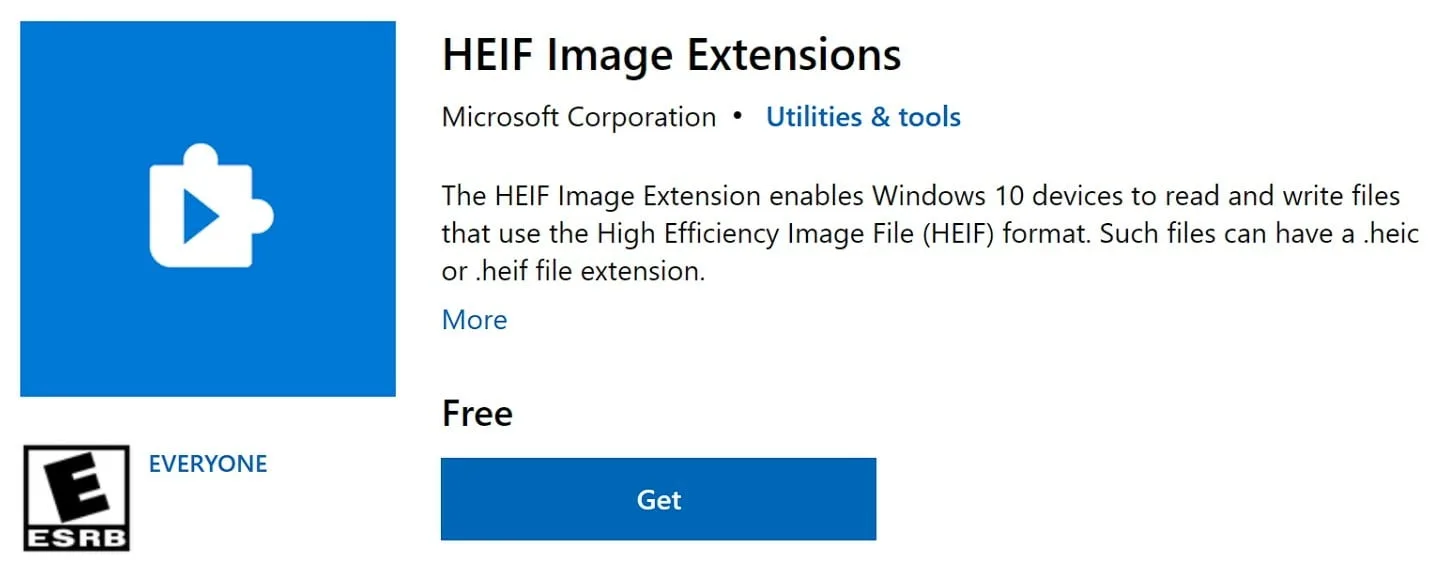 HEIF Image Extensions in the Microsoft Store